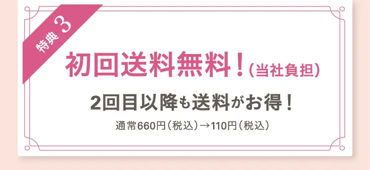 特典3 2回目まで送料無料！3回目以降も送料がお得！通常660円（税込）→110円（税込）