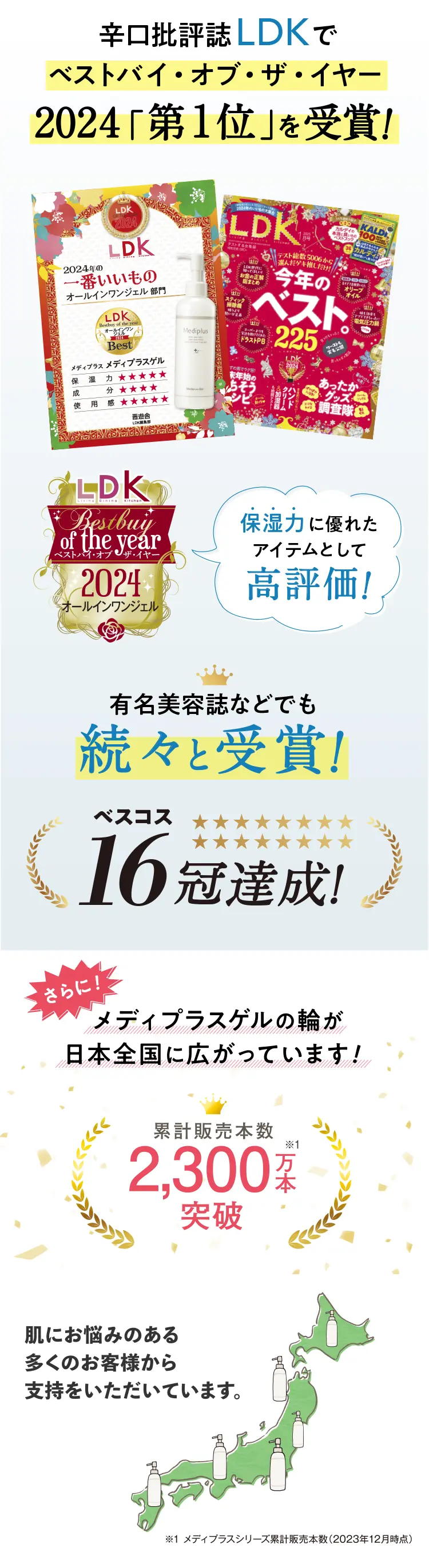さらに！メディプラスゲルの輪が日本全国に広がっています！累計販売本数2,300万本突破