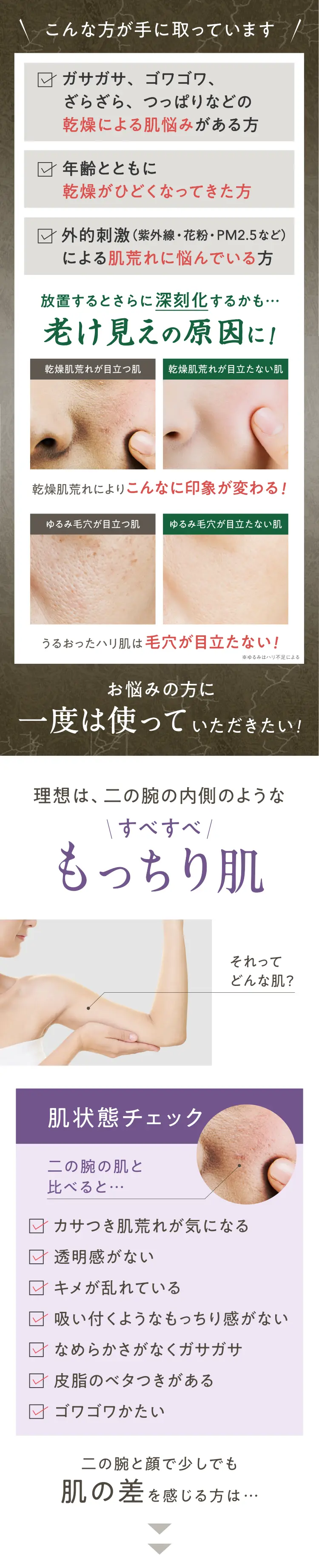 お悩みの方に一度は使っていただきたい！理想は、二の腕の内側のような\すべすべ/もっちり肌
